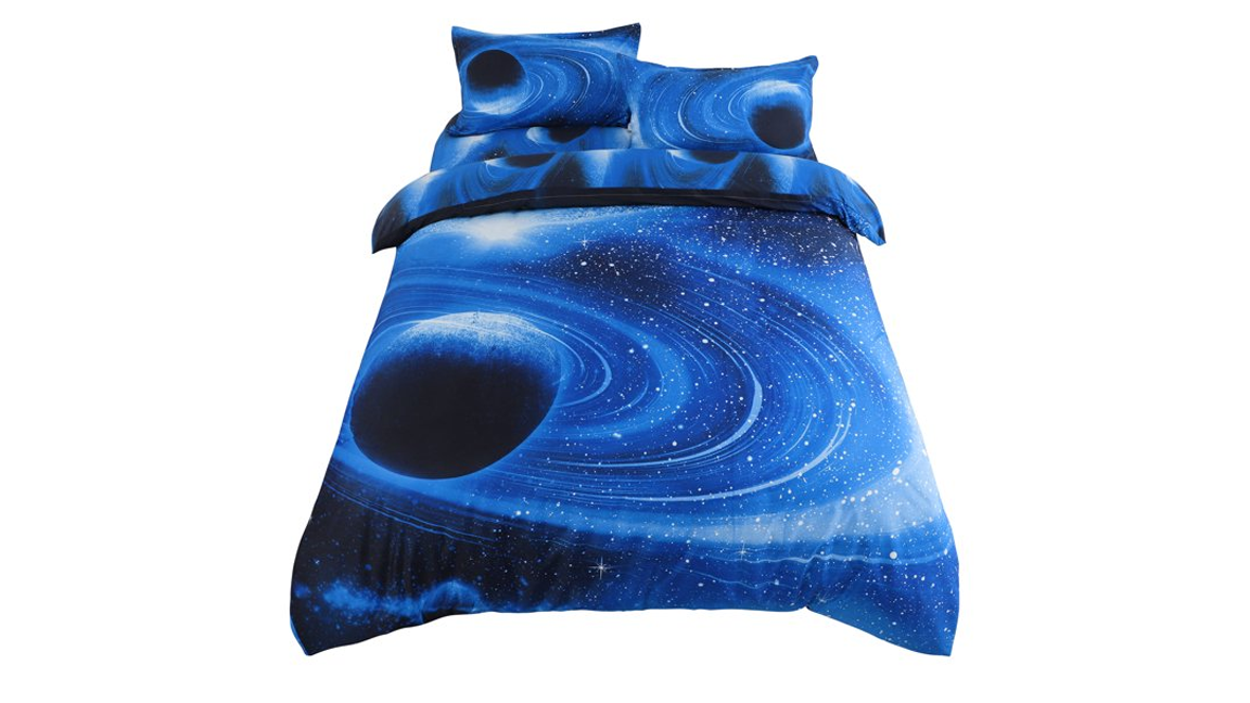 3. Unique Bargains Galaxy Polyester Bedding Sets, Queen, Blue, 4-Pieces